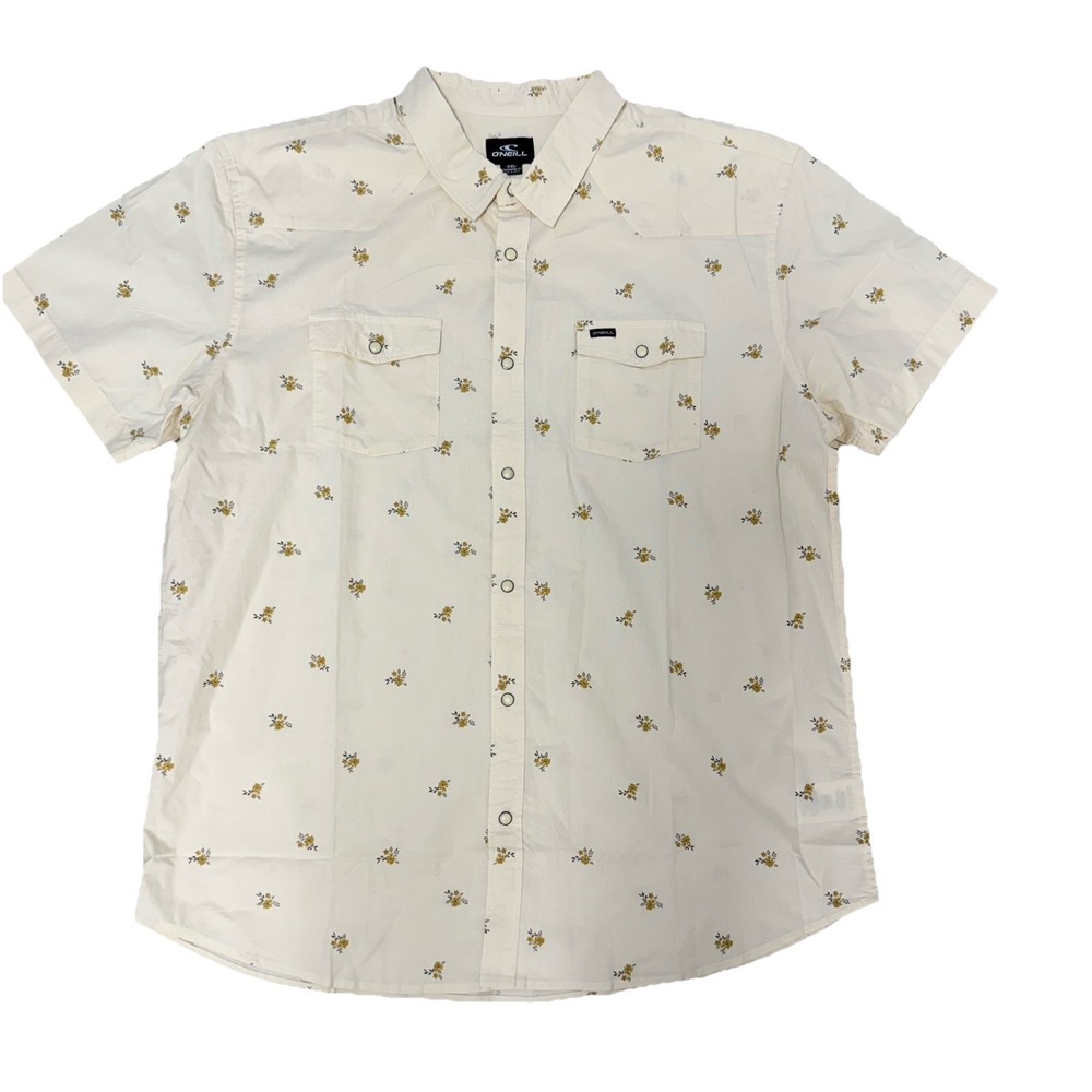 NWT O'Neill Bar Dog Snap Standard Fit Shirt XXL Cream Flowers Woven Western Cut
